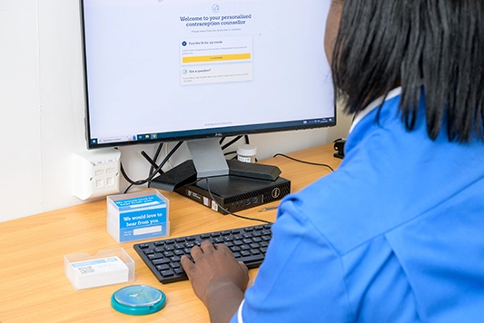 Nurse using MSI UK digital contraception counsellor.